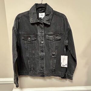 Black Denim Jacket Sz L YMI NWT Distressing